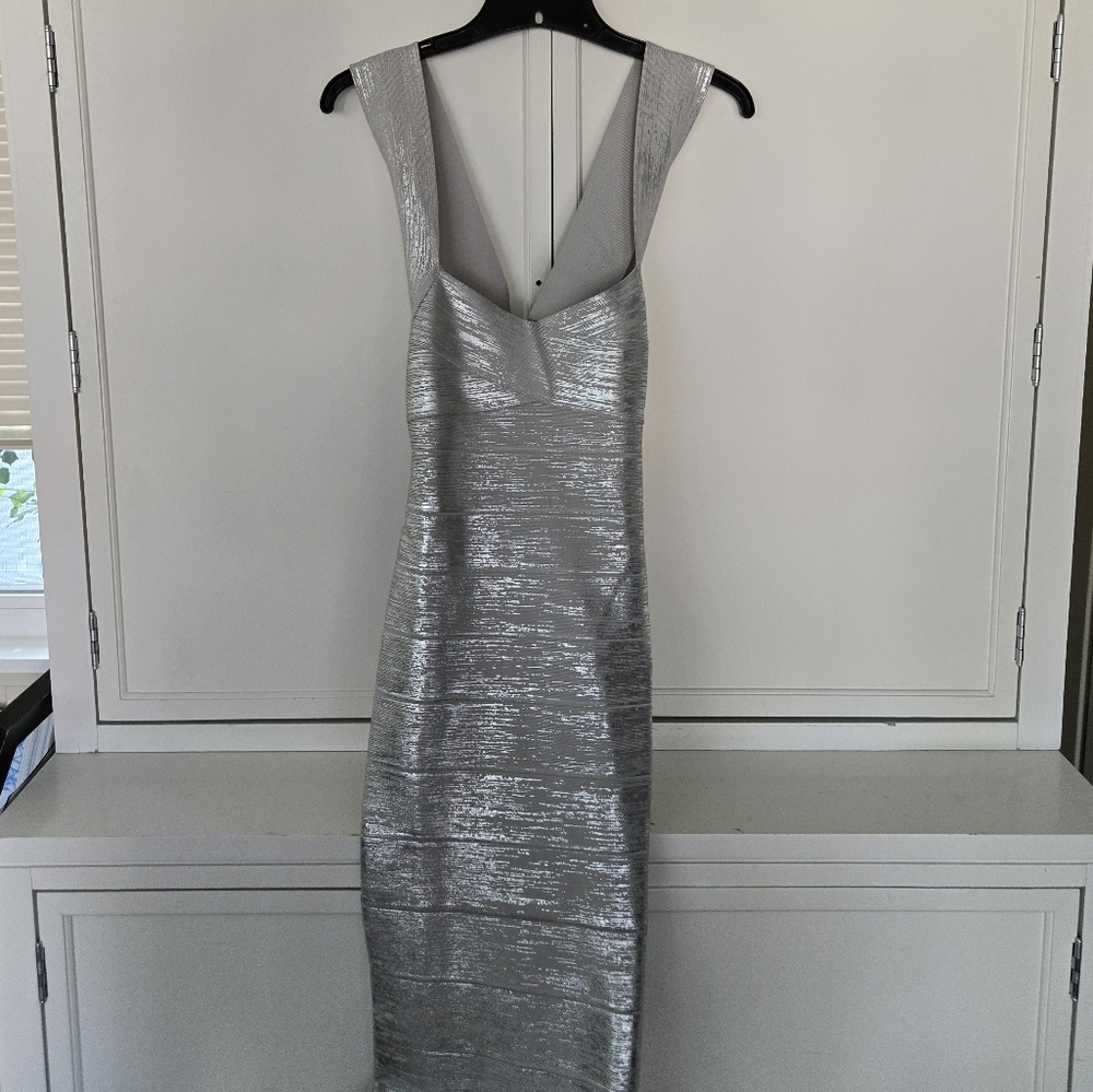 NWT Herve Leger Metallic Foil Bandage Midi Dress - Picture 5 of 14